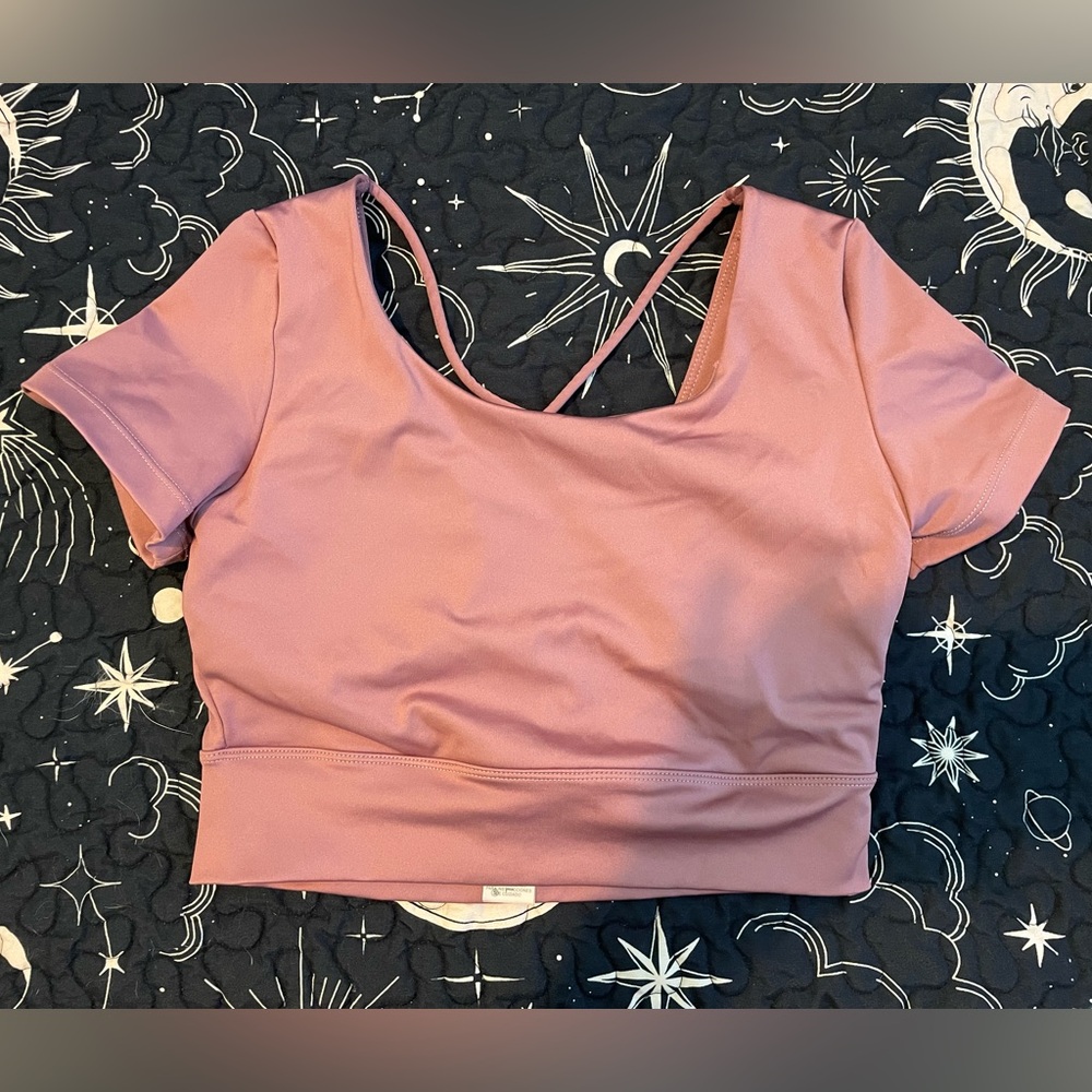Altar’d State Revival Cropped Short Sleeve Padded Sports Bra